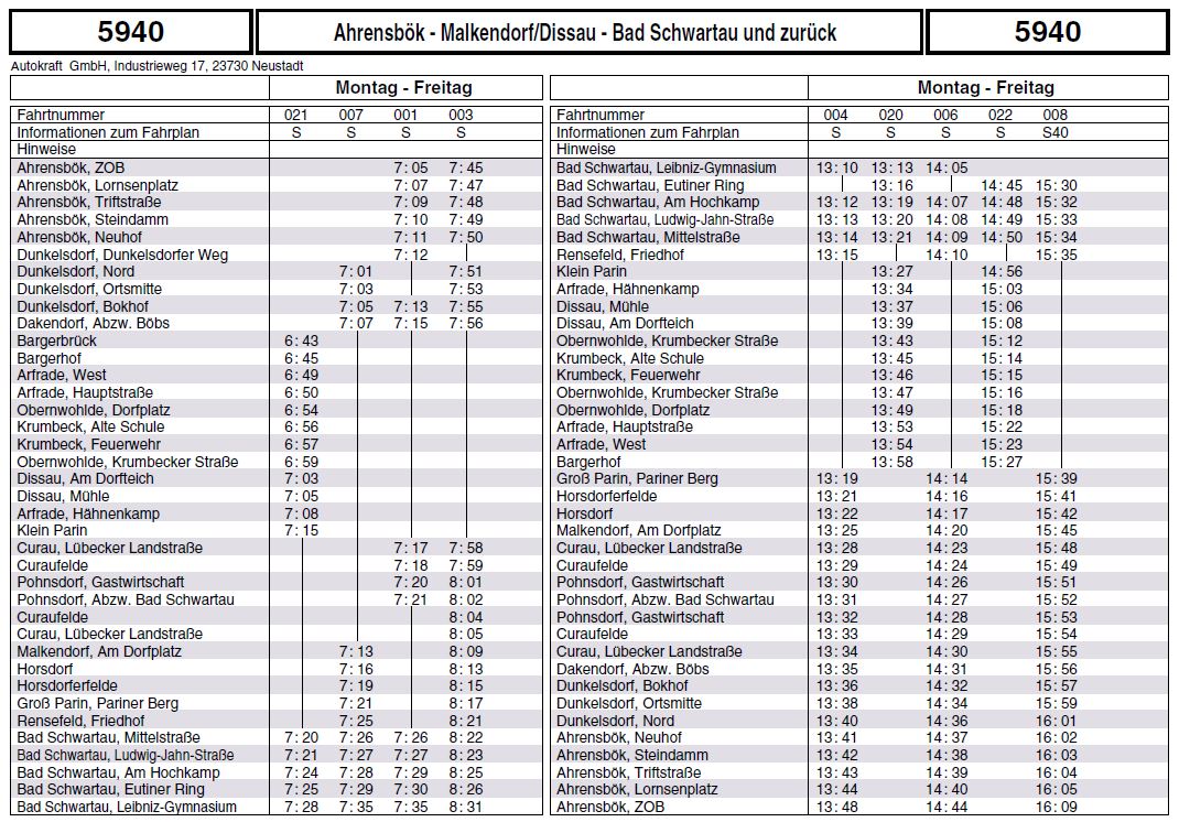 Fahrplan Linie 5940